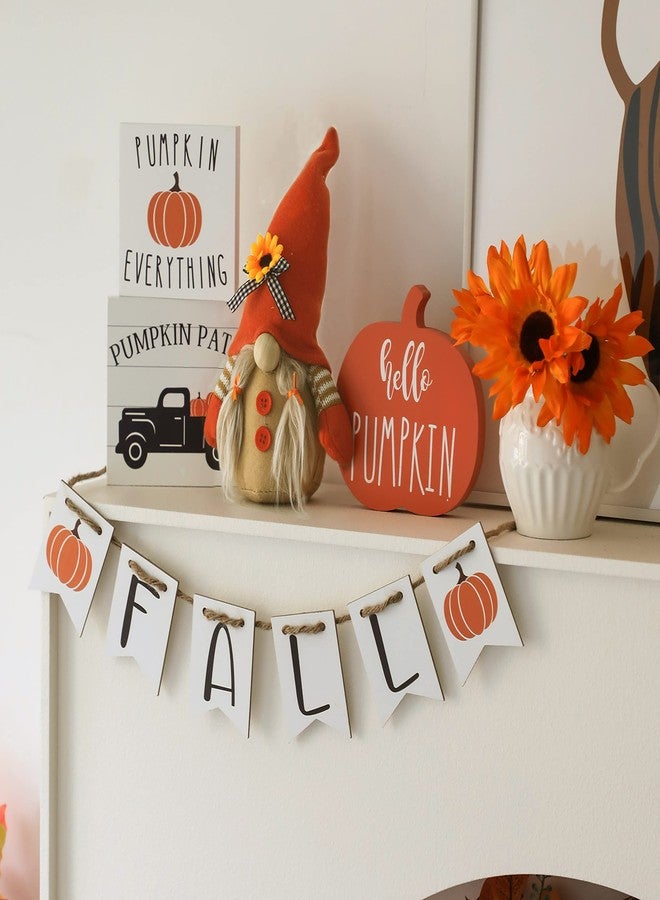 NEWLIGHTURE Fall Tiered Tray Decor Set - 5PCS Farmhouse Fall Decor with Gnome, Pumpkin Signs, Wooden Blocks & Banner - Rustic Autumn Decorations for Table Top, Coffee Bar, Kitchen, Mantel, and Tiered Trays - Image 4